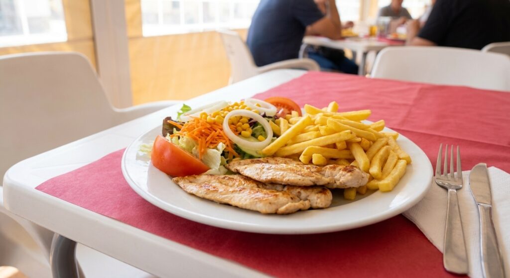 Plato combinado de pollo a la plancha con patatas y ensalada en La Nueva Dama, El Altet