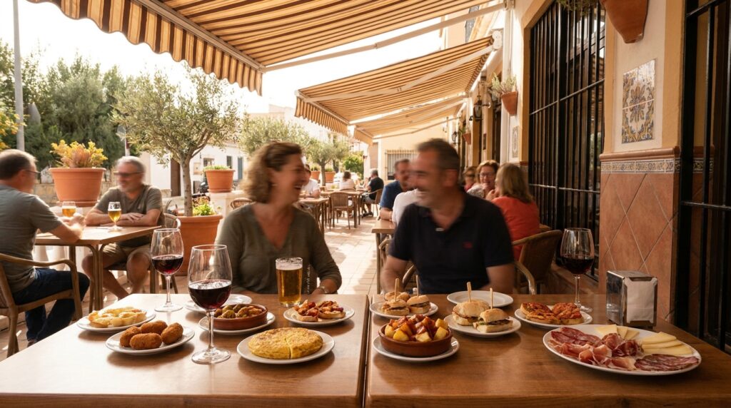 Terraza soleada de La Nueva Dama en El Altet con mesas para tapear