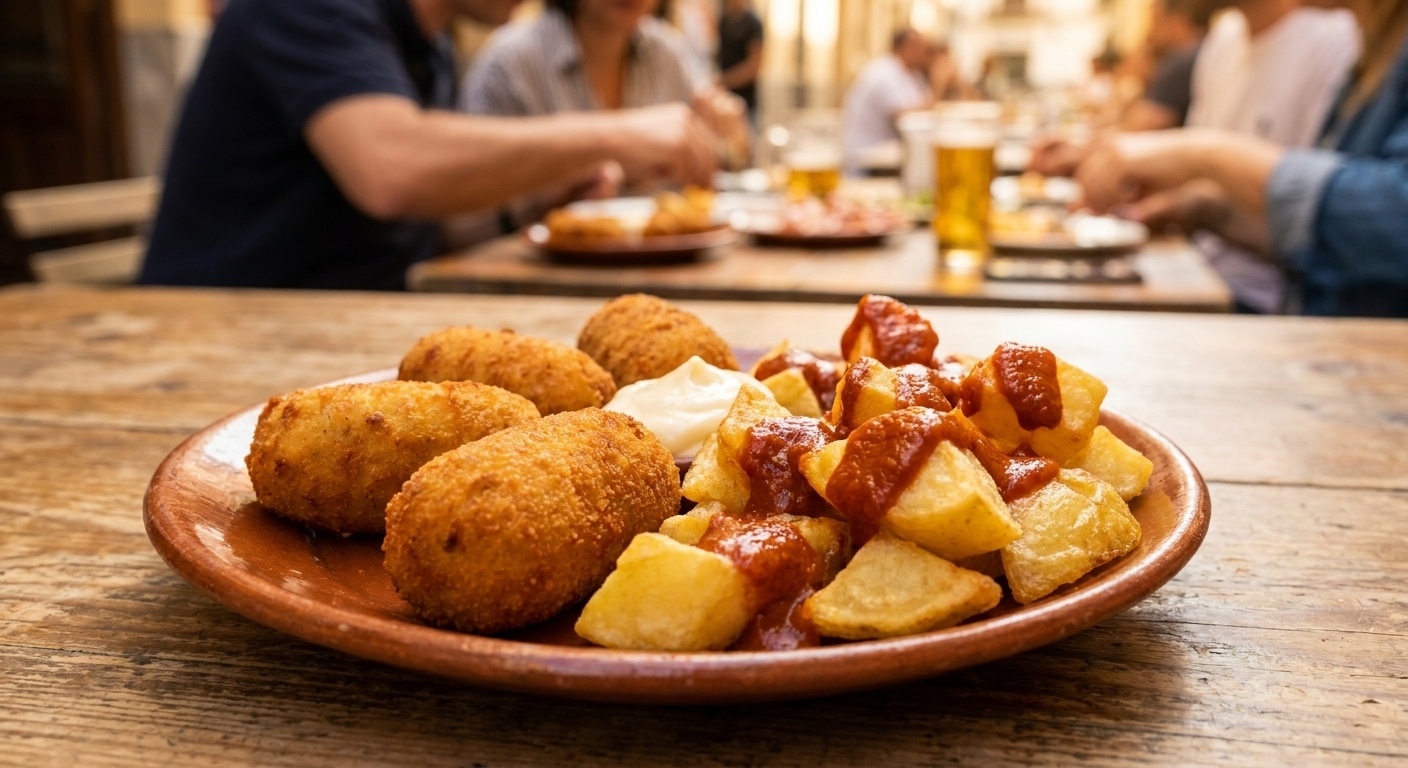 Primer plano de tapas caseras en La Nueva Dama, El Altet